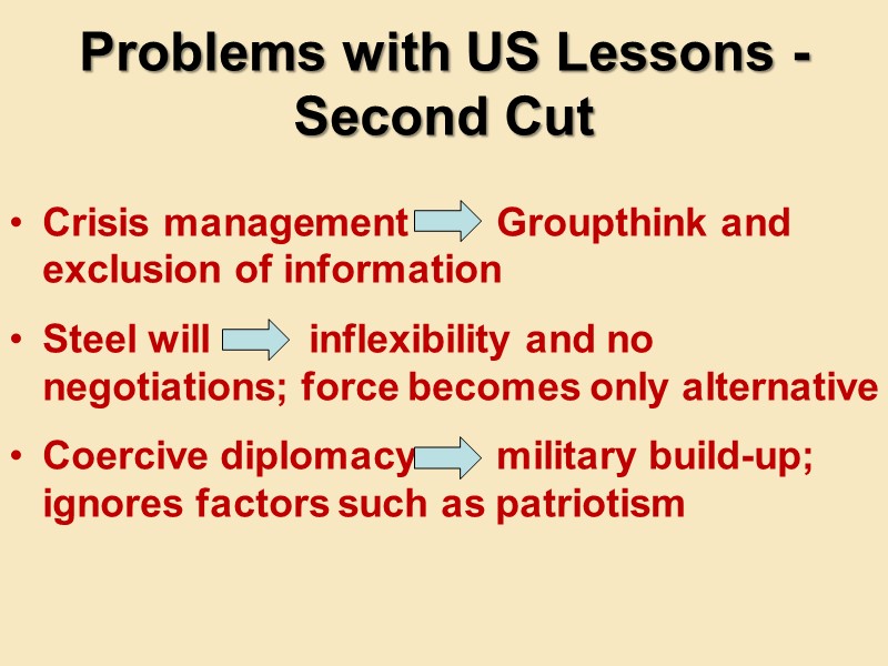 Problems with US Lessons -  Second Cut Crisis management    